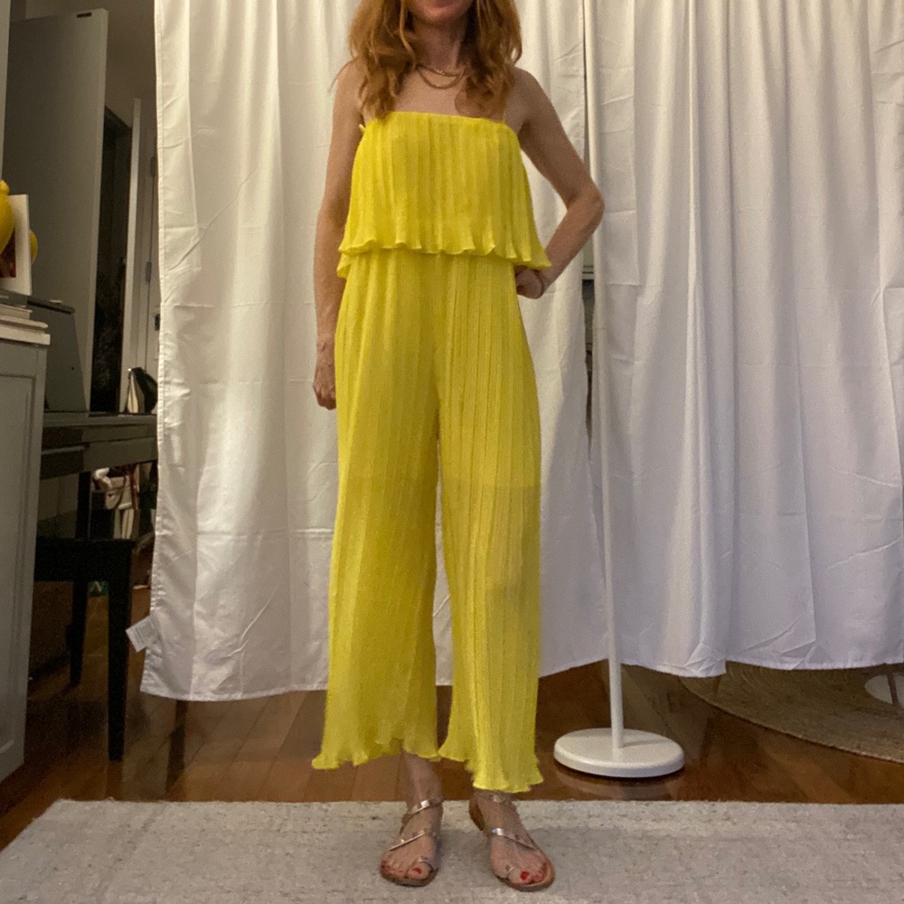 Yellow Zara Long Resort Romper with Spaghetti Straps